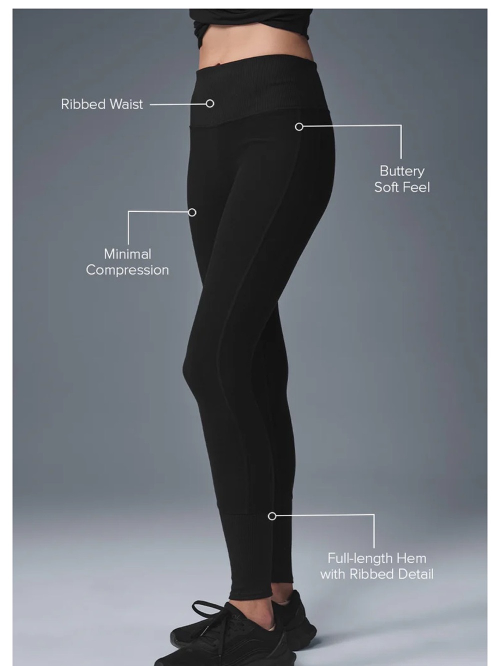 ALO Yoga Black Ribbed-Waist Leggings — XXS